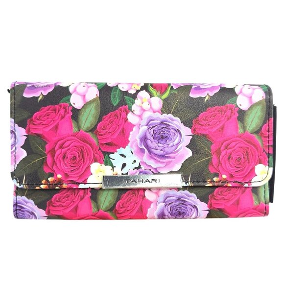 Tahari Vegan Leather Garden Rose Floral Print Tri-Fold Clutch Wallet NWOT - Picture 1 of 7